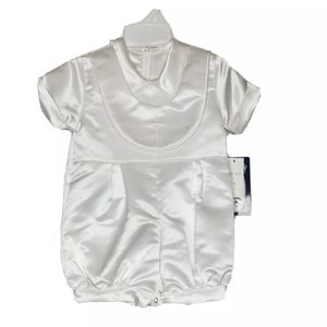 Lito Baby Boys White Satin Romper Baptism Christen